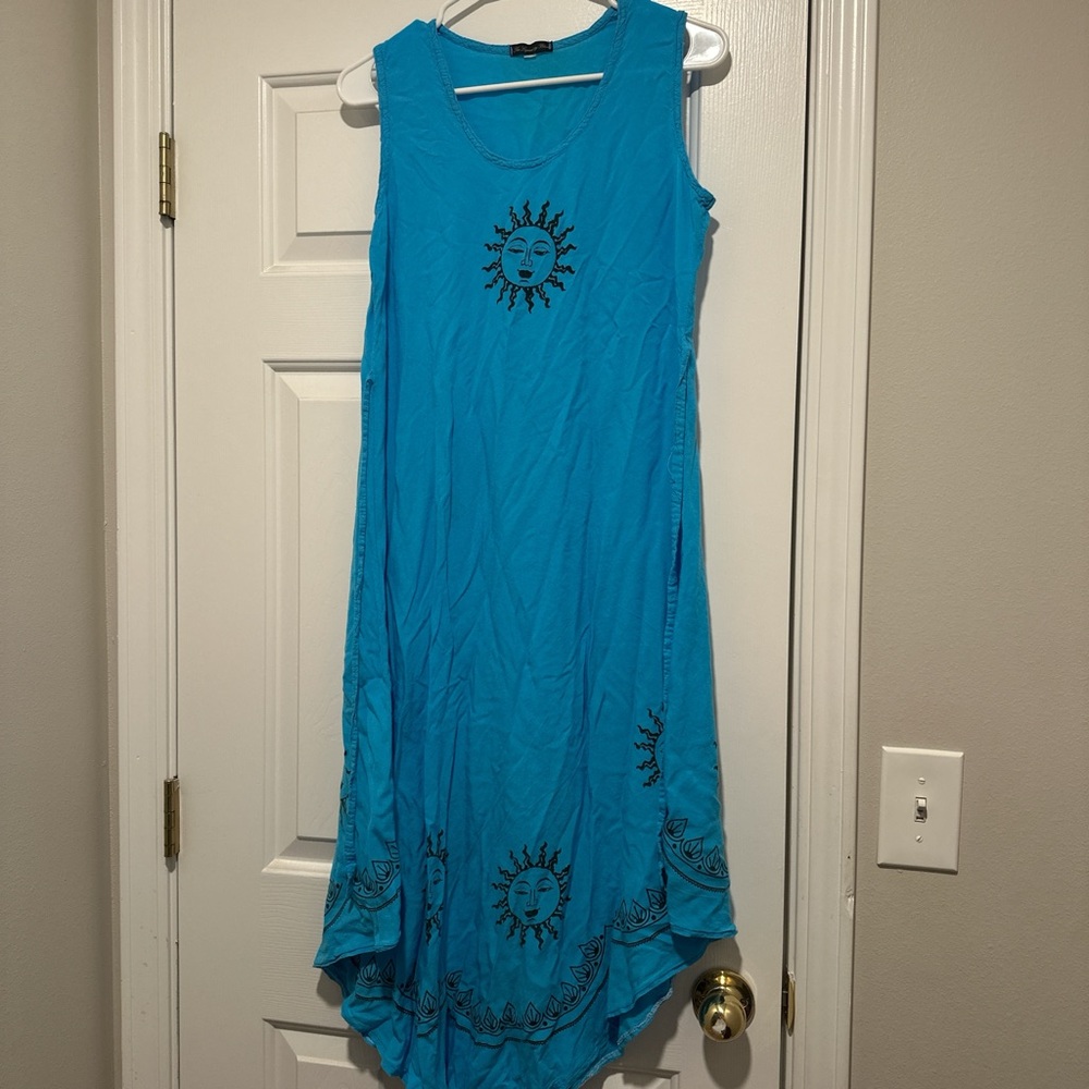 Blue Asymmetrical High-Low Sundress with Scoop Neck